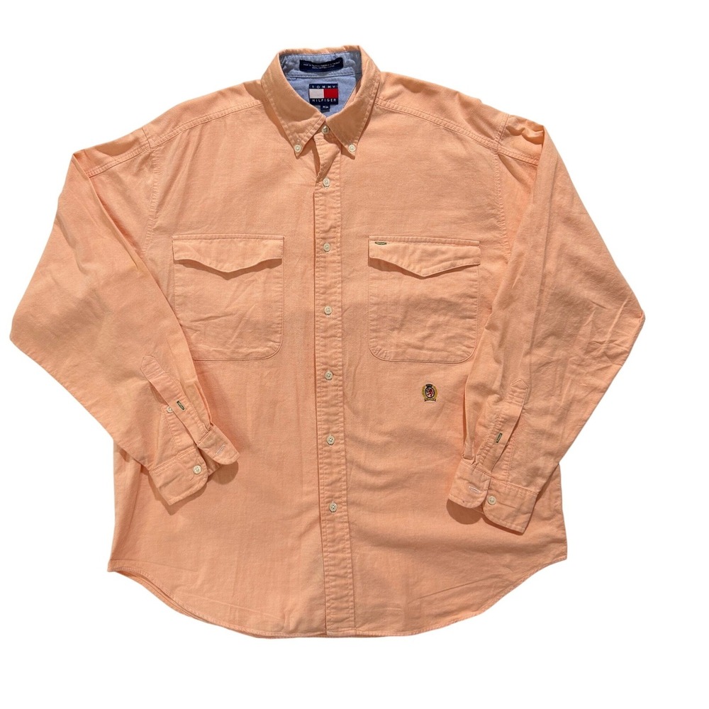 Tommy Hilfiger Button Down Shirt Peach Cotton Long Sleeve Size M Y2K
